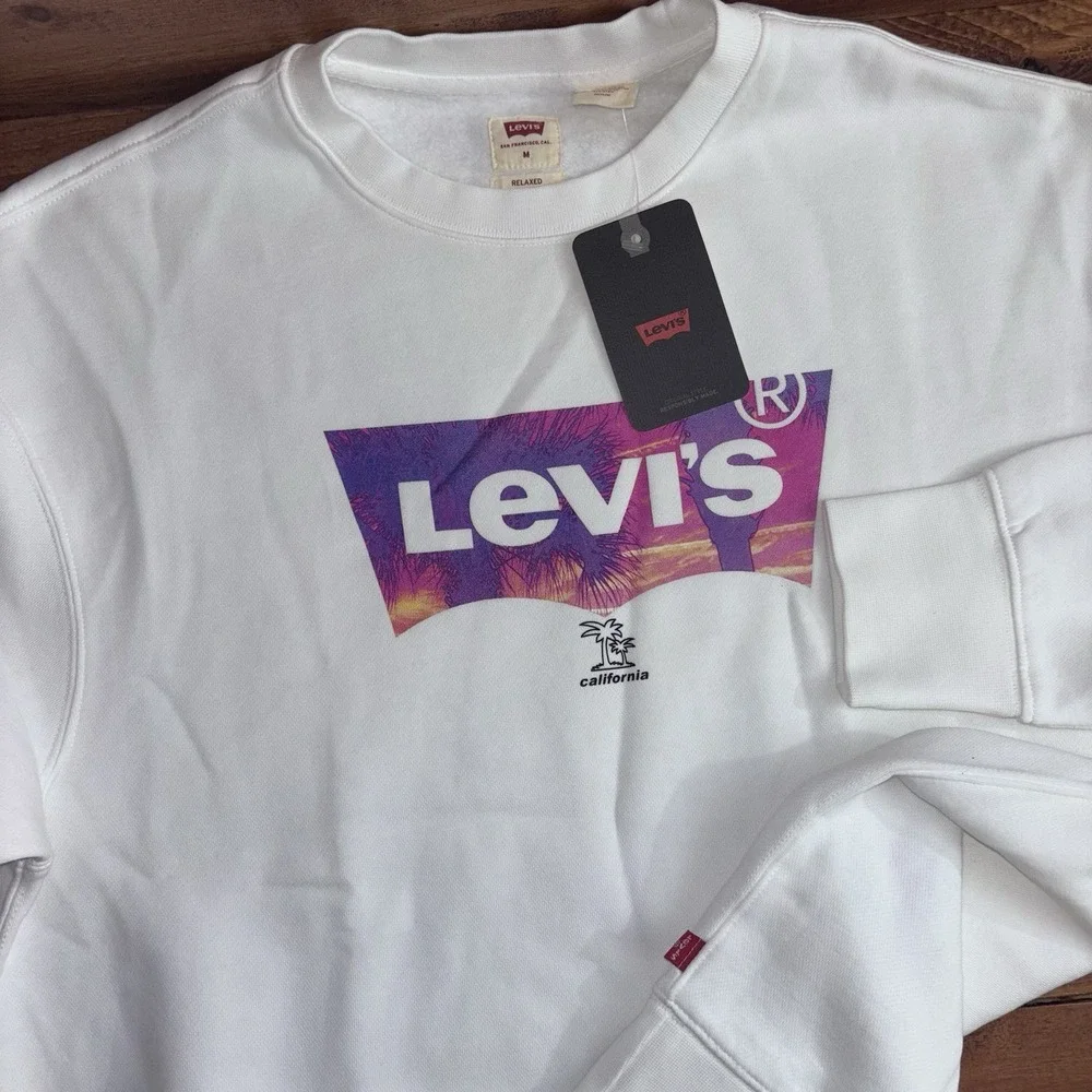 Levi's Relaxed Graphic Sweatshirt Mens Medium White California Palm Tree Logo‎